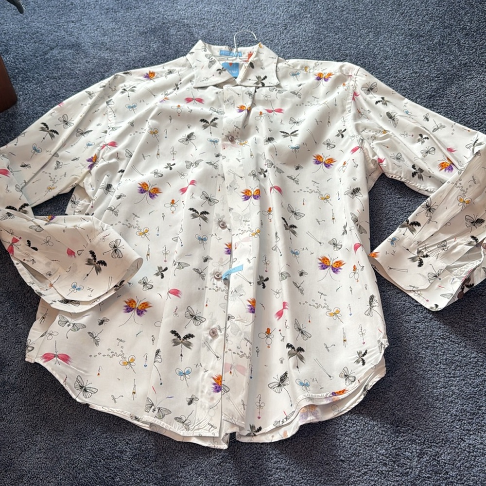 Men’s fly fishing ties themed casual dress shirt XL